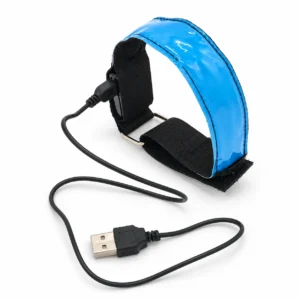 Brassard LED bleu avec fermeture noire et câble USB