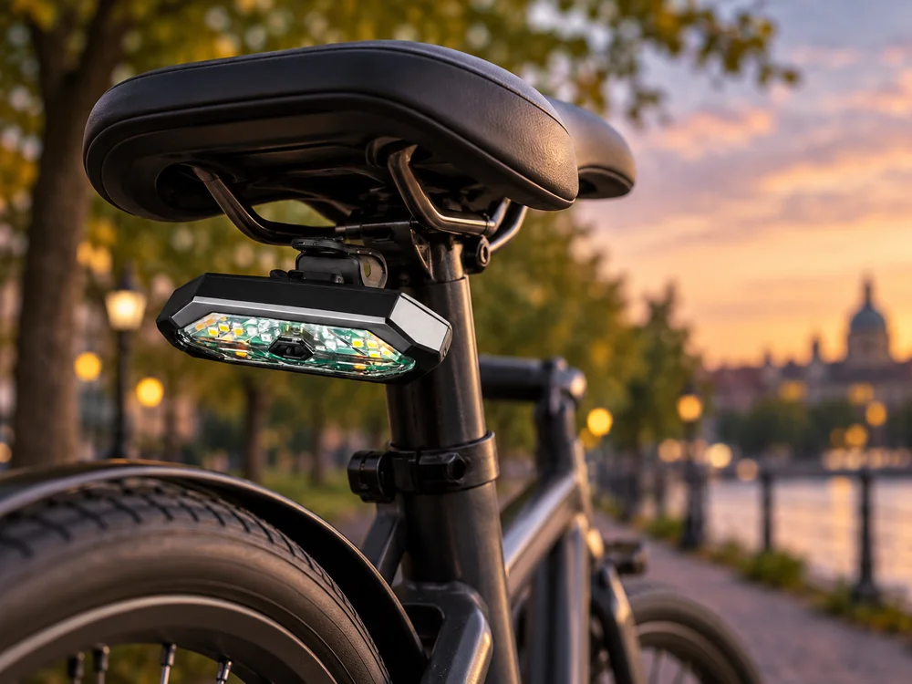 Feu arrière à clignotants fixé sous la selle du vélo