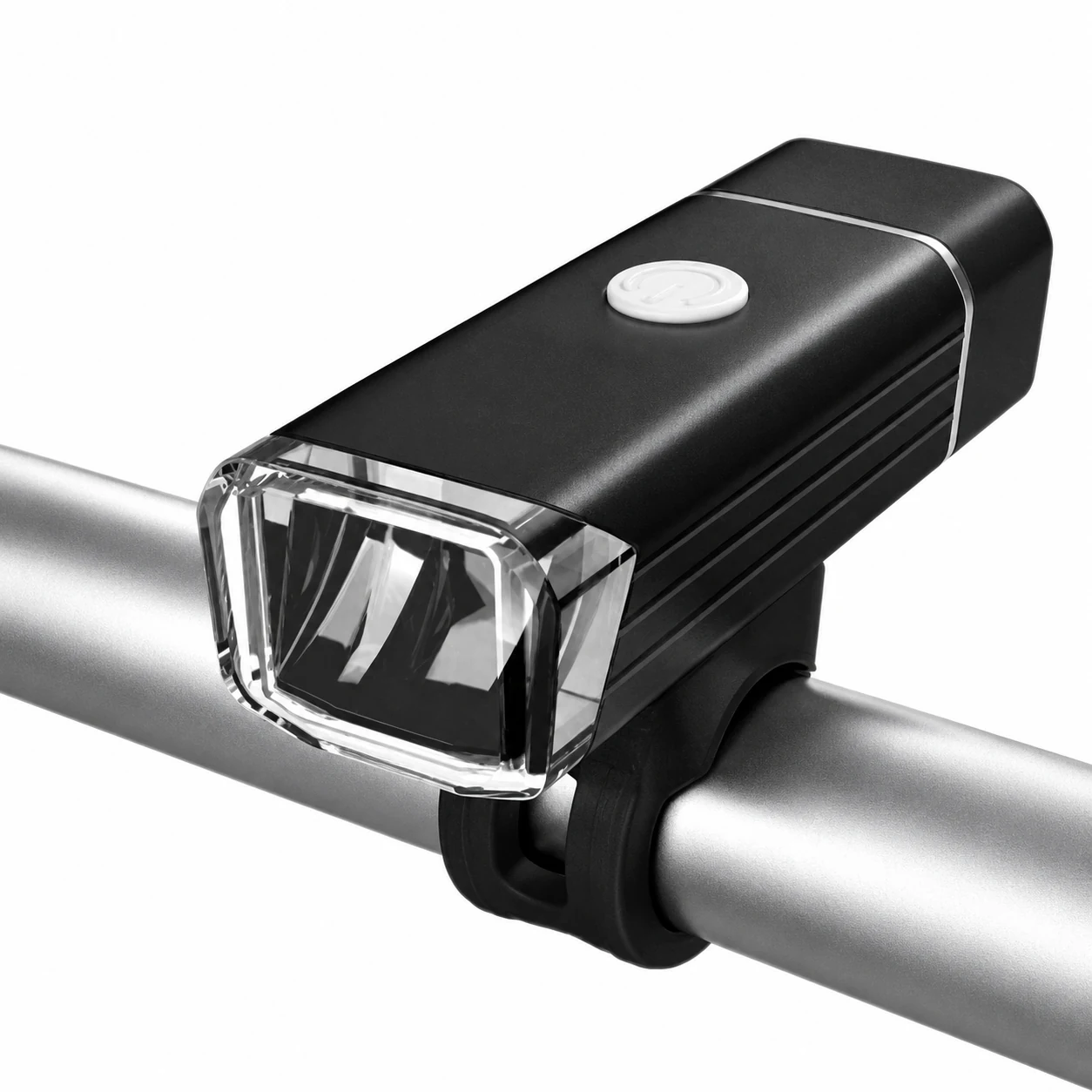 Lampe avant de vélo fixée sur un guidon